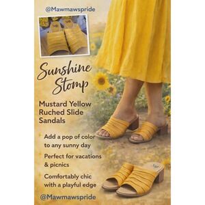 WALKING ON SUNSHINE Söfft Leather Heeled Slide Sandals  Ruched Open Toe 7.5